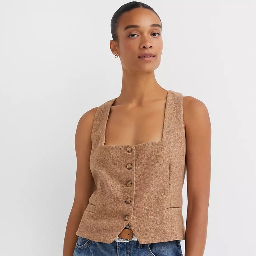 Tailored Brown Sleeveless Button-Front Top